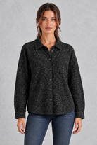 Women's Sequin Button-Front Shirt in Black