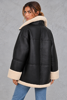 Women's shearling-lined faux leather coat in Black – back view