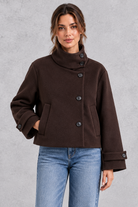 Women's short wool-blend jacket in Chocolate Brown – front view