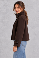 Women's short wool-blend jacket in Chocolate Brown – side view