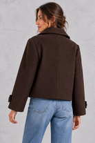 Women's short wool-blend jacket in Chocolate Brown – back view