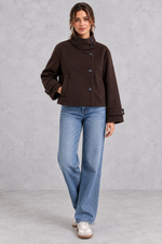 Women's short wool-blend jacket in Chocolate Brown – full-length view