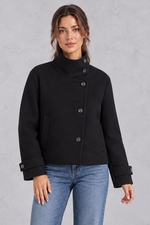 Women's short wool-blend jacket in Black – front view