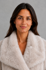 Women’s sleek faux fur jacket with a soft plush texture and elegant winter silhouette.