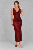 Women’s sparkle sleeveless evening dress with a shimmering finish and sleek, fitted bodycon silhouette.