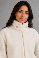 Women’s soft fleece jacket with a high stand collar, full zip fastening, long sleeves and a relaxed casual fit for autumn and winter.