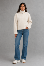Women’s soft fleece jacket with a high stand collar, full zip fastening, long sleeves and a relaxed casual fit for autumn and winter.