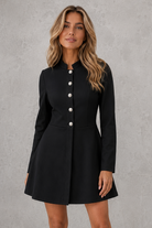 Women's elegant stand collar jacket with button-up front, long sleeves and a structured regular fit in a timeless solid colour, ideal for spring and autumn smart casual or office wear.