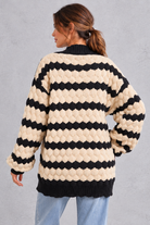 Women's apricot striped chunky knit cardigan with puff sleeves – back view