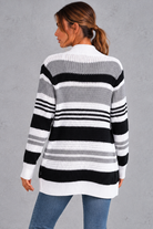 Women's striped open-front cardigan in Grey – back view