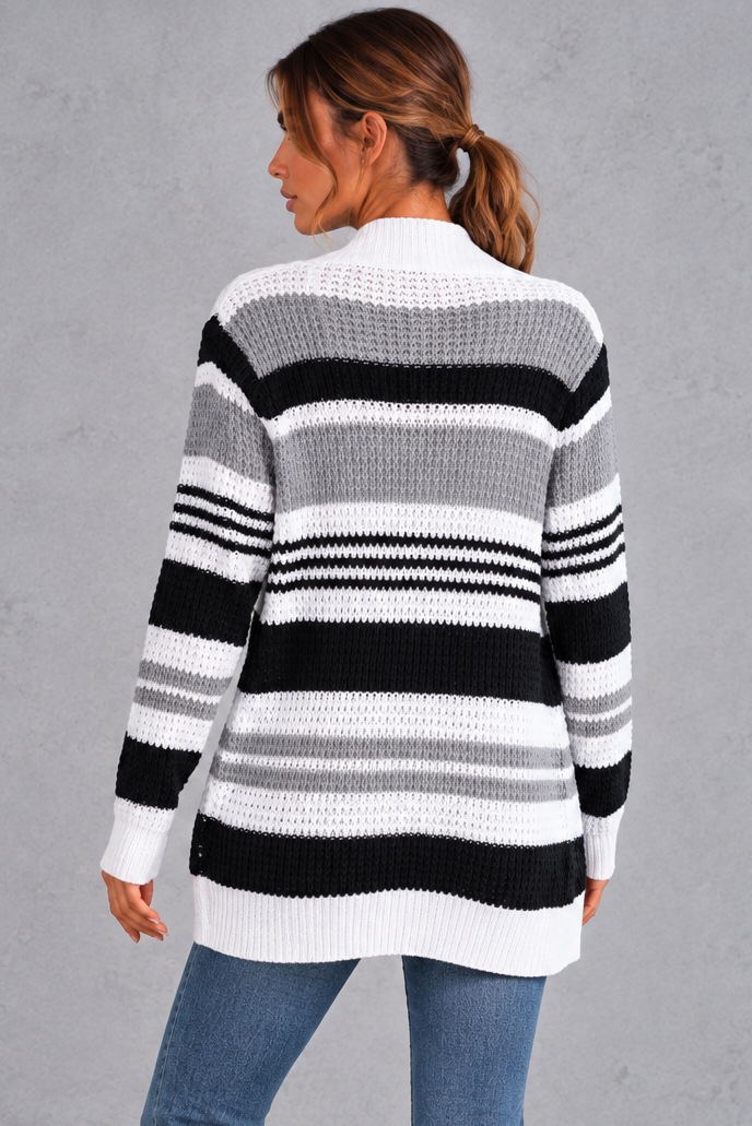 Women's striped open-front cardigan in Grey – back view