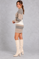Women's Colour Block Jumper Dress – Neutral Stripe – side view