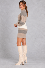 Women's Colour Block Jumper Dress – Neutral Stripe – side view