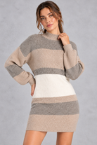 Women's Colour Block Jumper Dress – Neutral Stripe – detail view
