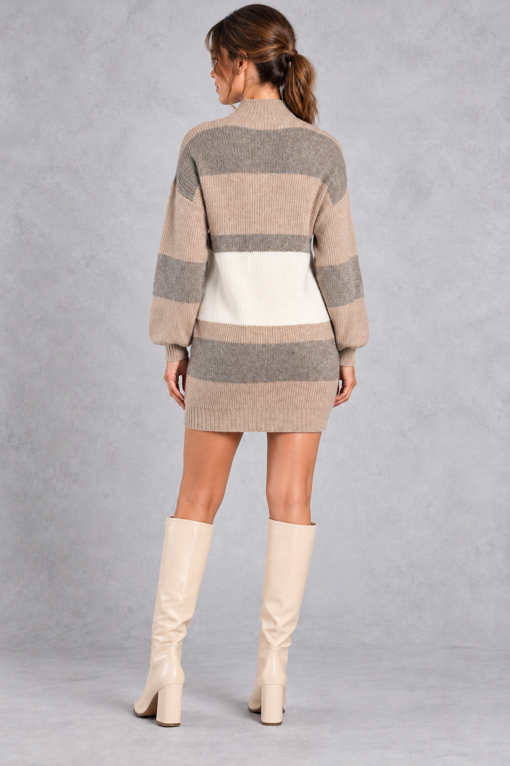 Women's Colour Block Jumper Dress – Neutral Stripe – back view
