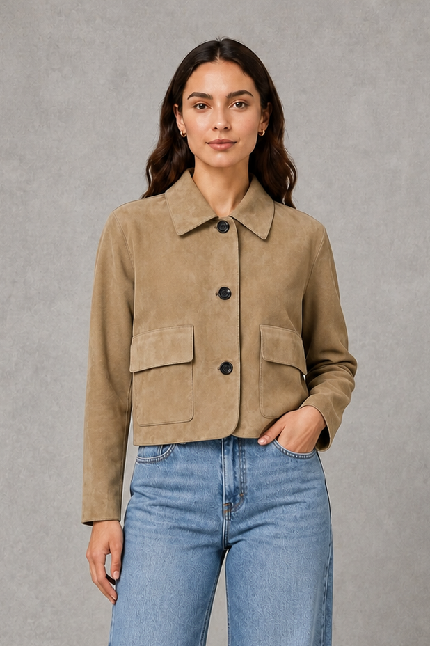 Women’s tailored collared jacket with a button-front fastening, long sleeves, defined waist and structured silhouette for polished everyday styling.