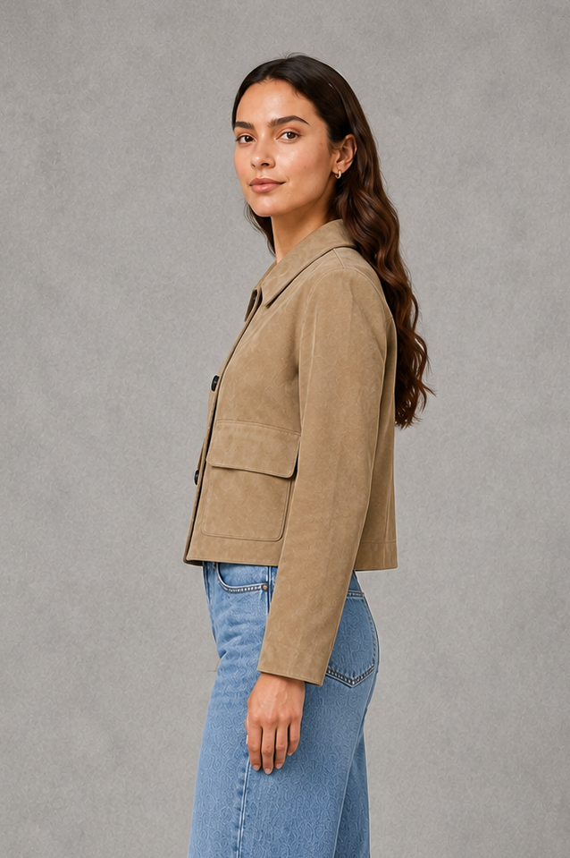 Women’s tailored collared jacket with a button-front fastening, long sleeves, defined waist and structured silhouette for polished everyday styling.