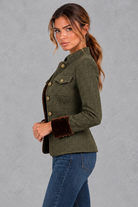 Women's Tailored Herringbone Blazer in Olive – side view