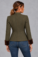 Women's Tailored Herringbone Blazer in Olive – back view