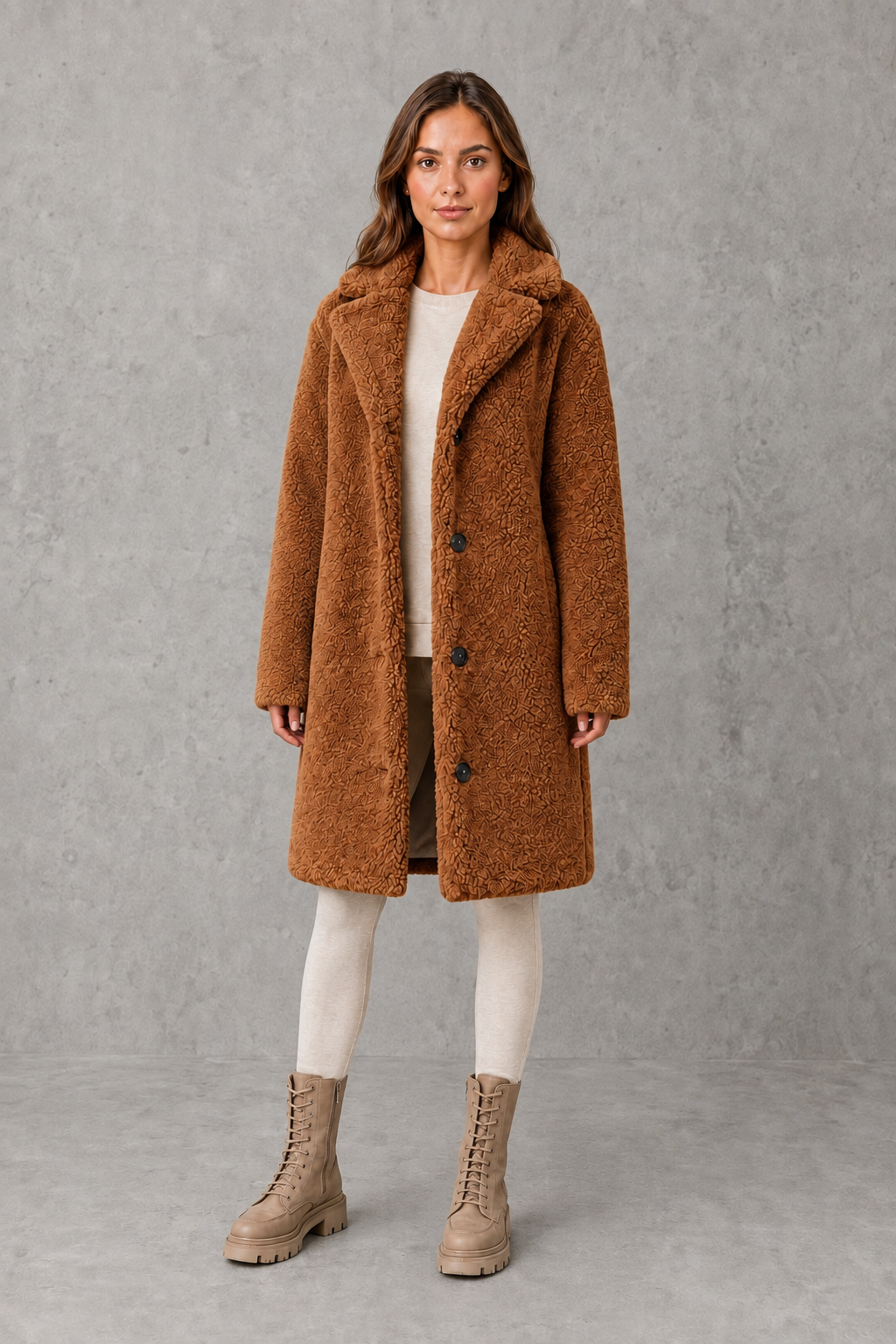 Women’s Teddy Coat  with soft plush texture, elegant collar and single-breasted design, ideal for stylish autumn and winter layering.