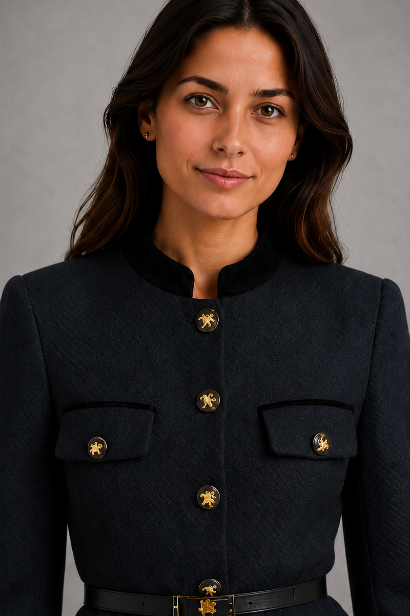 Women’s elegant mid-length wool-blend coat with a tailored fit and classic button-front design.