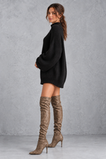 Women's black oversized turtleneck knit jumper mini dress – side view