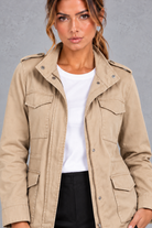 Women's Utility Jacket in Beige – close-up