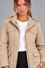 Women's Utility Jacket in Beige – close-up