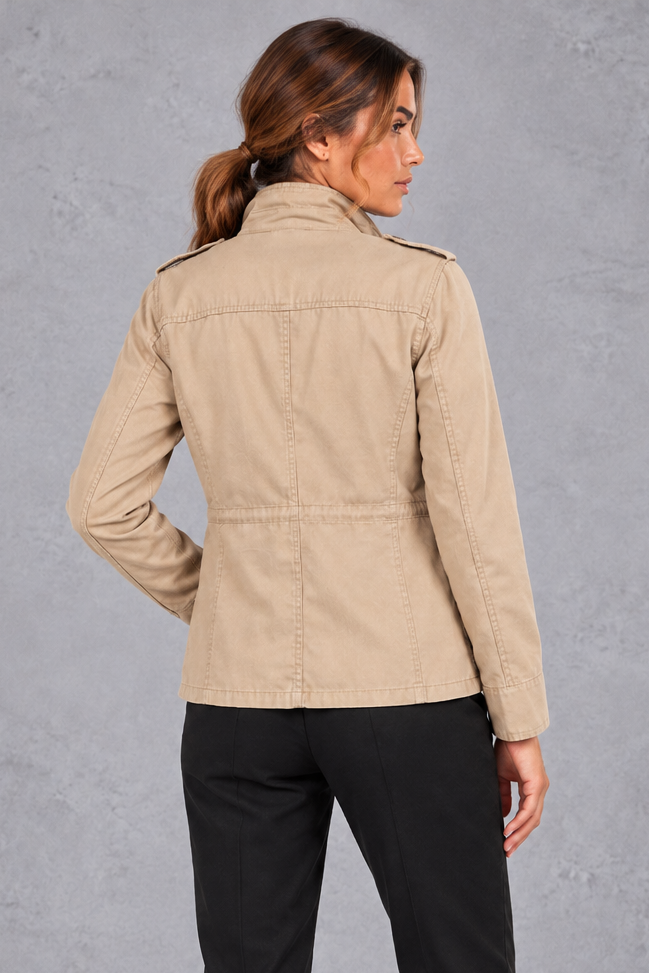 Women's Utility Jacket in Beige – back view