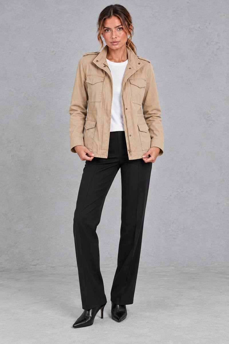 Women's Utility Jacket in Beige – full-length view