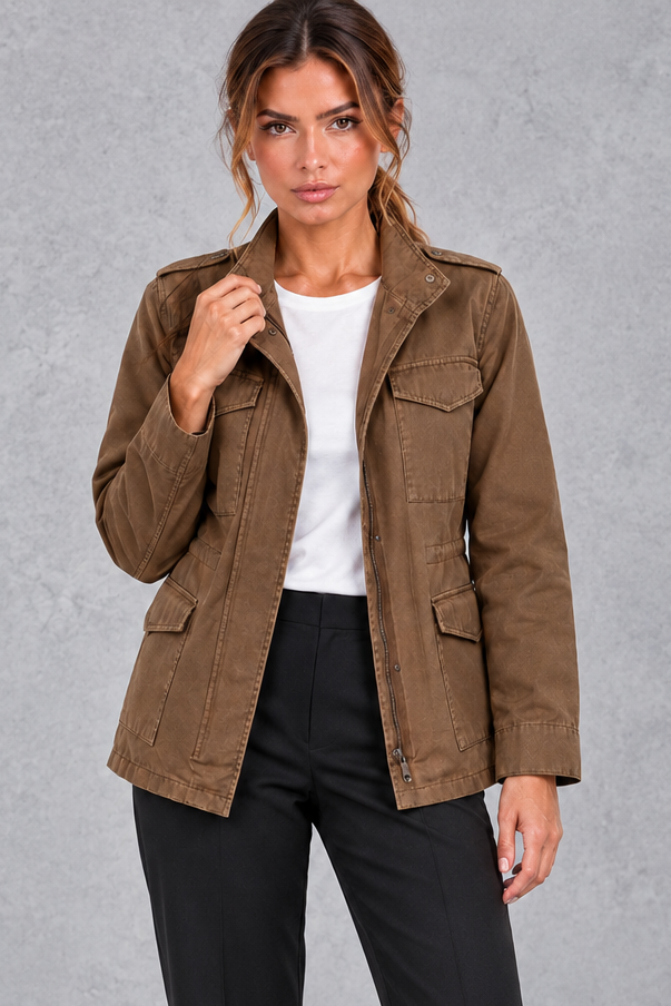 Women's Utility Jacket in Brown – front view