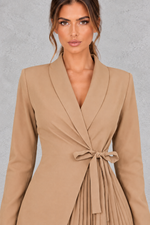 Women’s V-Neck Lace-Up Pleated Blazer Mini Dress