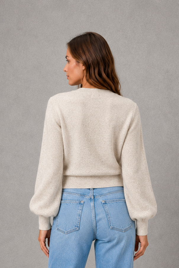 Women’s V-neck wrap knit jumper with long sleeves, crossover front and adjustable tie waist bow.