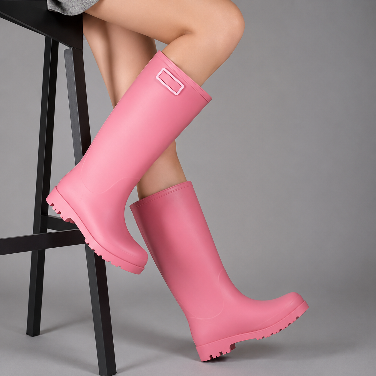 Women's waterproof fleece-lined winter rain boots with a high Wellington design, fully waterproof PVC construction, non-slip deep tread outsole and warm plush fleece lining, ideal for walking, gardening, commuting and outdoor winter activities.