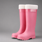 Women's waterproof fleece-lined winter rain boots with a high Wellington design, fully waterproof PVC construction, non-slip deep tread outsole and warm plush fleece lining, ideal for walking, gardening, commuting and outdoor winter activities.
