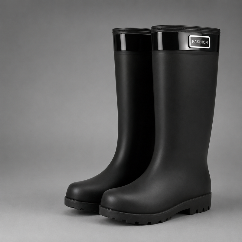 Women's waterproof fleece-lined winter rain boots with a high Wellington design, fully waterproof PVC construction, non-slip deep tread outsole and warm plush fleece lining, ideal for walking, gardening, commuting and outdoor winter activities.