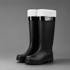 Women's waterproof fleece-lined winter rain boots with a high Wellington design, fully waterproof PVC construction, non-slip deep tread outsole and warm plush fleece lining, ideal for walking, gardening, commuting and outdoor winter activities.