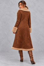 Women’s Western denim plush trench coat in khaki with vintage-inspired styling – image 4