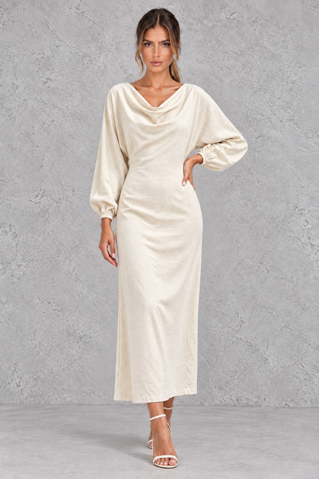 Women’s Cowl Neck Long Sleeve Midi Dress