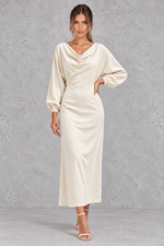 Women’s Cowl Neck Long Sleeve Midi Dress