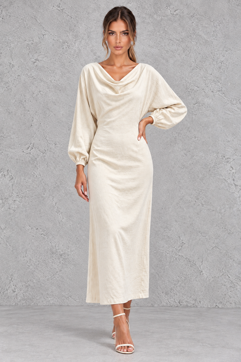 Women’s Cowl Neck Long Sleeve Midi Dress