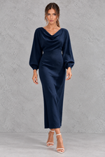 Women’s Cowl Neck Long Sleeve Midi Dress