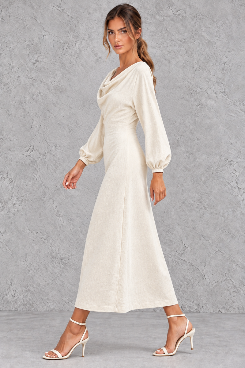 Women’s Cowl Neck Long Sleeve Midi Dress