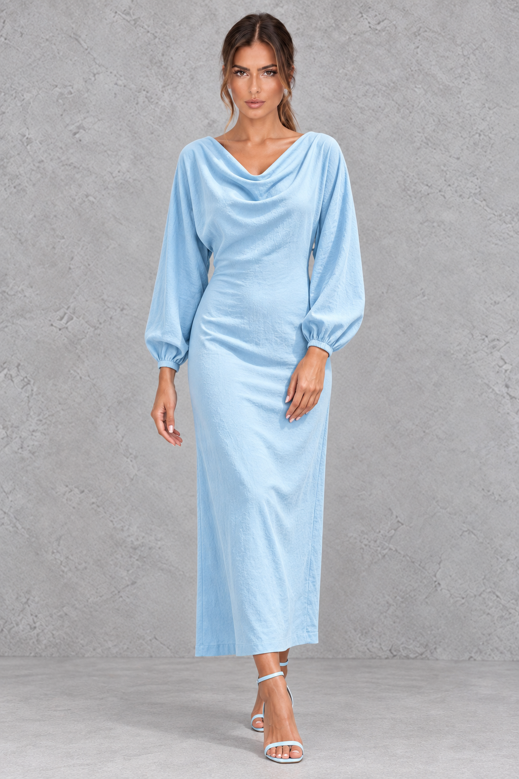 Women’s Cowl Neck Long Sleeve Midi Dress