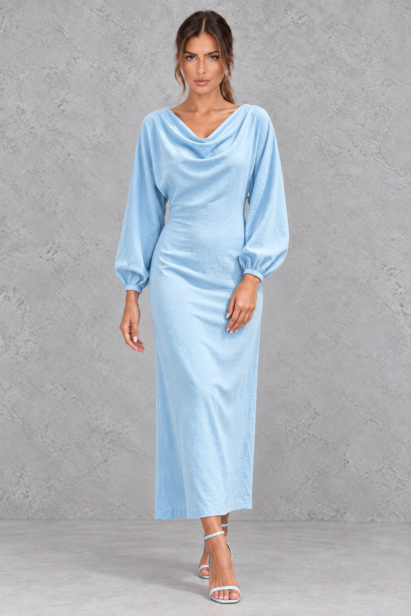 Women’s Cowl Neck Long Sleeve Midi Dress
