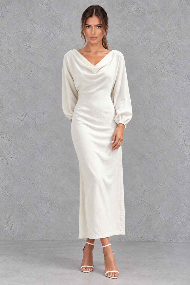 Women’s Cowl Neck Long Sleeve Midi Dress