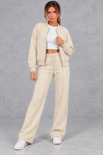 Women's zip-up jacket & trousers set in Beige – front view
