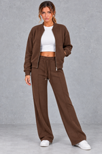 Women's zip-up jacket & trousers set in Brown – front view