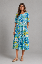 Women’s Abstract Print Midi Dress with Pockets for Casual Summer Wear