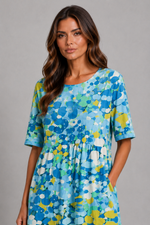 Women’s Abstract Print Midi Dress with Pockets for Casual Summer Wear